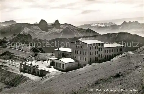 AK / Ansichtskarte Rochers_de_Naye Berghotel Bergstation Alpenpanorama Dents du Midi Rochers_de_Naye