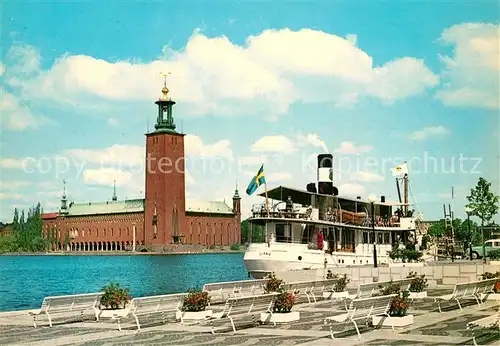 AK / Ansichtskarte Stockholm Stadshuset Dampfer Stockholm