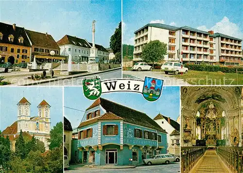 AK / Ansichtskarte Weiz_Steiermark Teilansichten Alte Haeuser Wohnblock Kirche Innenansicht Weiz_Steiermark