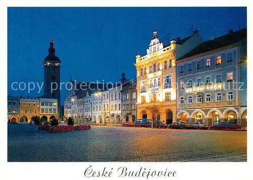 AK / Ansichtskarte Ceske_Budejovice Namesti Premysla Otakara II Marktplatz Schwarzer Turm Nachtaufnahme Ceske Budejovice