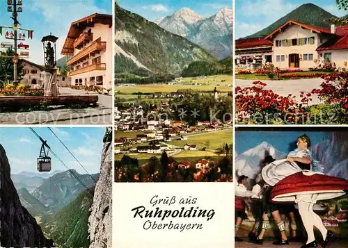 AK / Ansichtskarte Ruhpolding Sonntagshorn Dorfplatz Kurhaus Rauschbergbahn Trachtentanz Ruhpolding