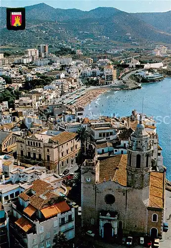 AK / Ansichtskarte Sitges Iglesia Maricel y playa de San Sebastian Sitges