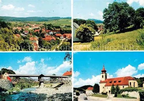 AK / Ansichtskarte Alland_Niederoesterreich Panorama Haselnussbaum Eingedeckter Steg Allander Pfarrkirche Alland_Niederoesterreich