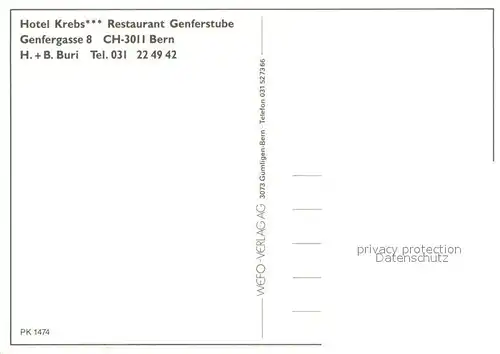 AK / Ansichtskarte Bern_BE Hotel Krebs Restaurant Genferstube Genfergasse Bern_BE