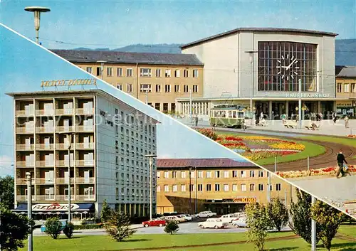 AK / Ansichtskarte Graz_Steiermark Hauptbahnhof Bahnhofshalle Strassenbahn Hotel Daniel Graz_Steiermark