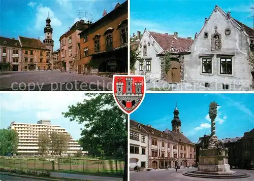 AK / Ansichtskarte Sopron Marktplatz Altstadt Saeule Park Wohnblock Hochhaus Sopron