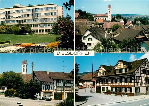 AK / Ansichtskarte Dielsdorf Teilansichten Alte Fachwerkhaeuser Kirche Wohnblock Park Dielsdorf