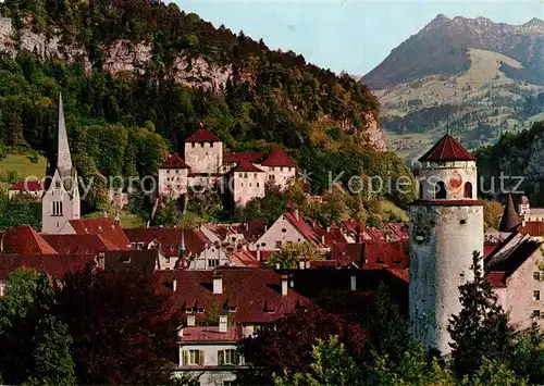 AK / Ansichtskarte Feldkirch_Vorarlberg Ansicht mit Katzenturm Schattenburg Blick gegen Bazora und Gurtisspitze Feldkirch Vorarlberg