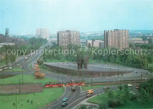 AK / Ansichtskarte Katowice Fragment miasta Posrodku Pomnik Powstancow Slaskich Katowice