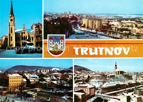 AK / Ansichtskarte Trutnov Rathaus Stadtpanorama Busbahnhof Hotel Moskau Trutnov