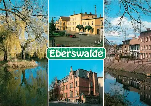 AK / Ansichtskarte Eberswalde Schwanenteich OT Finow Hauptbahnhof Postamt OT Kupferhammer am Finowkanal Eberswalde