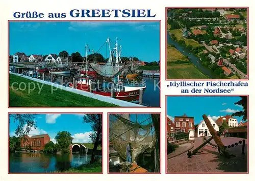 AK / Ansichtskarte Greetsiel Fischerhafen Erholungsort Nordseekueste Fischkutter Schoepfwerk Markt Anker Greetsiel