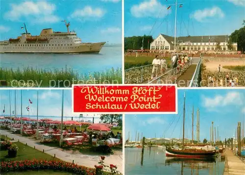 AK / Ansichtskarte Schulau_Wedel Willkomm Hoeft Faehre Restaurant Terrasse Hafen Schulau_Wedel