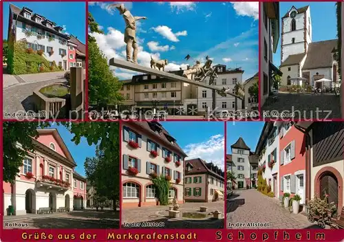 AK / Ansichtskarte Schopfheim Altstadt Lenk Plastik St Michael Kirche Rathaus Markgrafenstadt Schopfheim