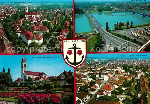 AK / Ansichtskarte Kehl_Rhein Stadtpanorama St Johann Nepomuk Kirche Park Europabruecke Kehl_Rhein