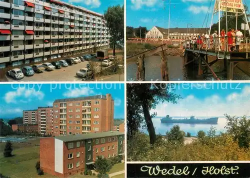 AK / Ansichtskarte Wedel_Pinneberg Wohnsiedlung Wohnblock Schulauer Faehrhaus Willkommhoeft Hochseedampfer Wedel Pinneberg