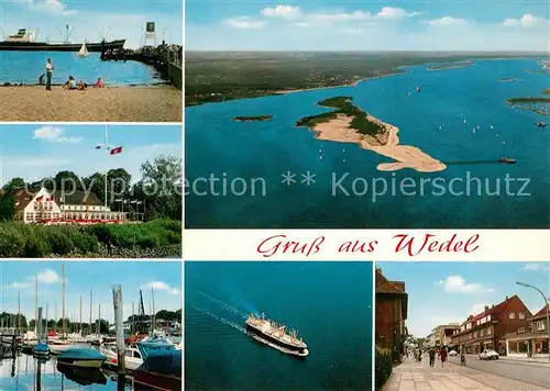 AK / Ansichtskarte Wedel_Pinneberg Hochseedampfer Schulauer Faehrhaus Willkommhoeft Hafen Fliegeraufnahme Wedel Pinneberg