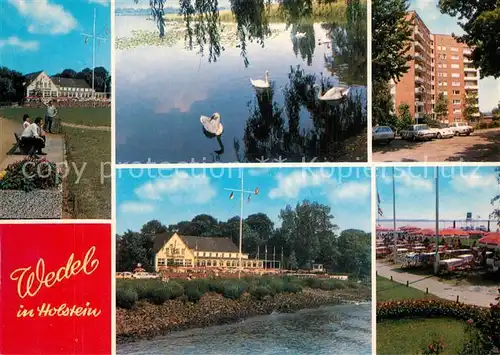 AK / Ansichtskarte Wedel_Pinneberg Wohnsiedlung Schulauer Faehrhaus Willkommhoeft Restaurant Terrasse Schwaene Wedel Pinneberg