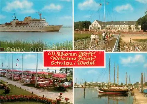 AK / Ansichtskarte Schulau_Wedel Willkommhoeft Schulauer Faehrhaus Restaurant Terrasse Faehre Hafen Schulau_Wedel