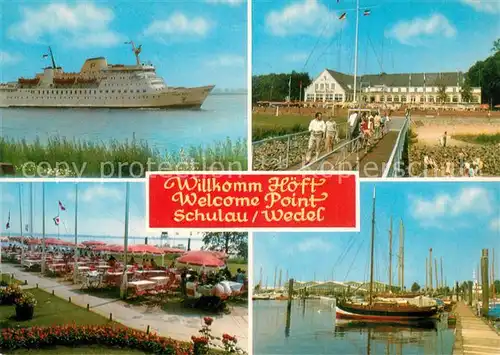 AK / Ansichtskarte Schulau_Wedel Schulauer Faehrhaus Willkommhoeft Restaurant Terrasse Yachthafen Faehre Schulau_Wedel