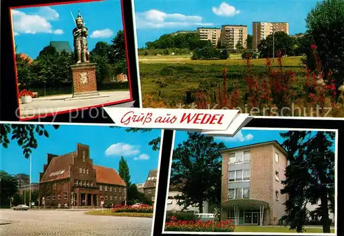 AK / Ansichtskarte Wedel_Pinneberg Roland Statue Wohnsiedlung Rathaus Wedel Pinneberg