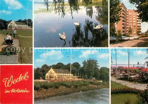 AK / Ansichtskarte Schulau_Wedel Schulauer Faehrhaus Willkommhoeft Restaurant Terrasse Schwaene Wohnsiedlung Hochhaus Schulau_Wedel