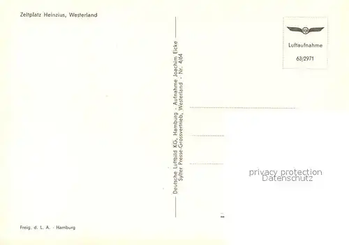 AK / Ansichtskarte Westerland_Sylt Zeltplatz Heinzius Nordseeinsel Fliegeraufnahme Westerland_Sylt