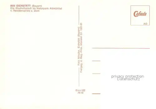 AK / Ansichtskarte Eichstaett_Oberbayern Bischofsstadt im Naturpark Altmuehltal Residenzplatz Dom Altstadt Fliegeraufnahme Eichstaett_Oberbayern