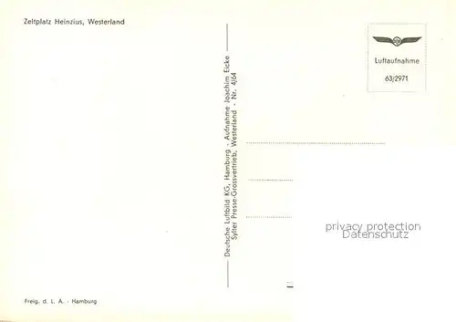 AK / Ansichtskarte Westerland_Sylt Nordseebad Zeltplatz Heinzius Fliegeraufnahme Westerland_Sylt