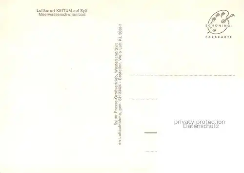 AK / Ansichtskarte Keitum_Sylt Luftkurort Meerwasserschwimmbad Fliegeraufnahme Keitum Sylt