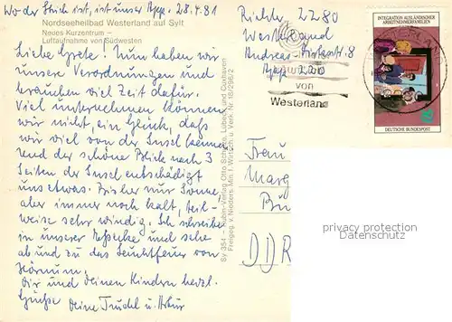 AK / Ansichtskarte Westerland_Sylt Neues Kurzentrum Nordseeheilbad Fliegeraufnahme Westerland_Sylt