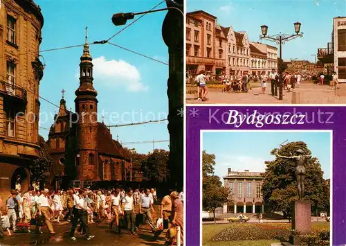 AK / Ansichtskarte Bydgoszcz_Pommern Ulica Czerwonej Armii w glebi poznoremesansowy kosciol Klarysek Rynek Staromejski Statua Luczniczki i gmach Teatru Polskiego Bydgoszcz Pommern