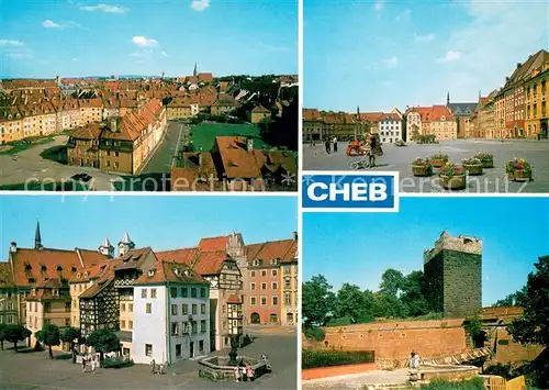 AK / Ansichtskarte Cheb_Eger Celkovy pohled na historicke jadro mesta Namesti Jirikho z Podebrad Spalicek blok kupeckych domu Romanska falc 