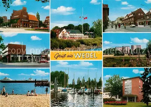 AK / Ansichtskarte Wedel_Pinneberg Rathaus Hauptstrasse Wohnsiedlung Strand Hafen Schulauer Faehrhaus Willkommhoeft Hochseedampfer Wedel Pinneberg