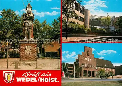AK / Ansichtskarte Wedel_Pinneberg Roland Statue Gebaeude Rathaus Wedel Pinneberg