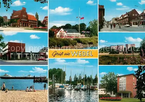 AK / Ansichtskarte Wedel_Pinneberg Rathaus Hauptstrasse Wohnsiedlung Strand Hafen Schulauer Faehrhaus Willkommhoeft Hochseedampfer Wedel Pinneberg