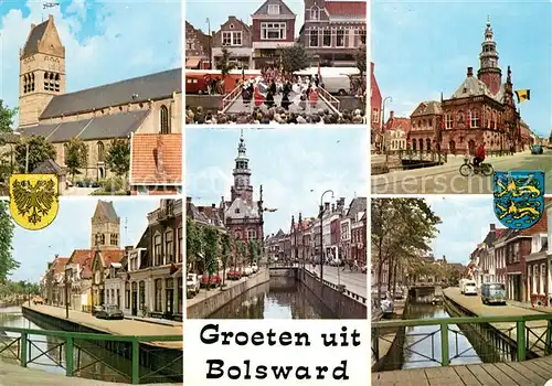 AK / Ansichtskarte Bolsward_Boalsert Kirche Haeuserpartie am Kanal Innenstadt Festveranstaltung Tanz Bolsward Boalsert