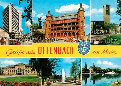 AK / Ansichtskarte Offenbach_Main Teilansichten Hochhaus Kirche Fontaene Schloss Brunnen Partie am Main Offenbach Main