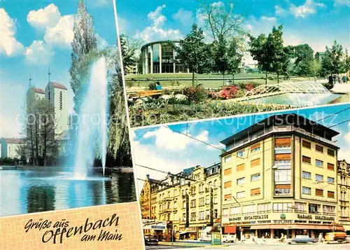 AK / Ansichtskarte Offenbach_Main Fontaene Kirche Parkbad Hallenbad Parkanlagen Innenstadt Offenbach Main