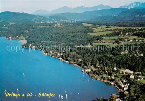 AK / Ansichtskarte Velden_Woerthersee Suedufer mit Auenund Augsdorf Fliegeraufnahme Velden Woerthersee
