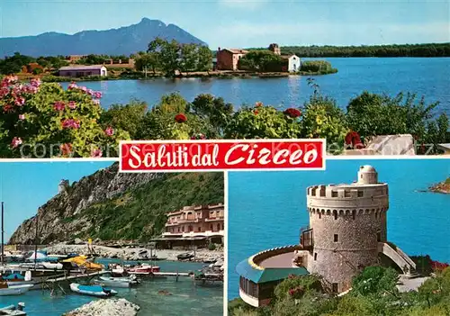 AK / Ansichtskarte Circeo Panorama Hafen Burgrestaurant Turm Circeo