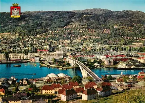 AK / Ansichtskarte Bergen_Norwegen View of the town with bridge across the Puddefjord Bergen Norwegen