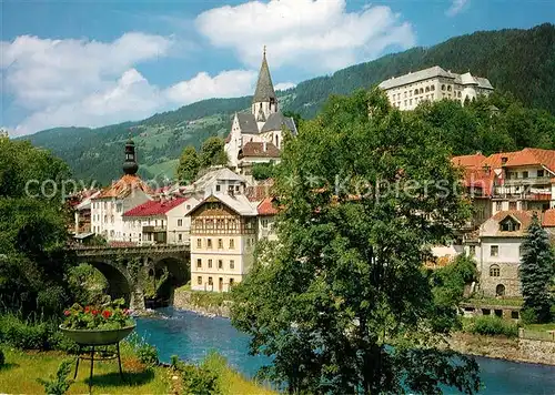 AK / Ansichtskarte Murau_Steiermark Partie an der Mur Bruecke Blick zu Kirche und Schloss Murau_Steiermark
