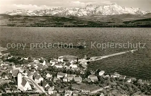 AK / Ansichtskarte Immenstaad_Bodensee Fliegeraufnahme mit Kirche See Alpen Immenstaad_Bodensee