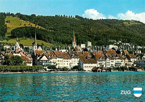 AK / Ansichtskarte Zug_ZG mit Zugerberg Ansicht vom See aus Zug_ZG
