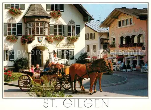 AK / Ansichtskarte St_Gilgen_Wolfgangsee Mozartbrunnen Rathaus Pferdedroschke St_Gilgen_Wolfgangsee
