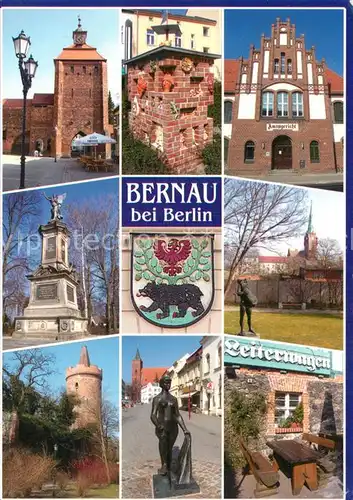 AK / Ansichtskarte Bernau_Berlin Sehenswuerdigkeiten der Stadt Gebaeude Denkmal Statue Wappen Bernau Berlin