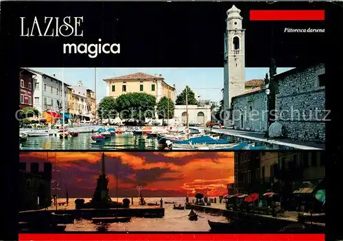 AK / Ansichtskarte Lazise_Lago_di_Garda Partie am Hafen Kirche Sonnenuntergang Lazise_Lago_di_Garda