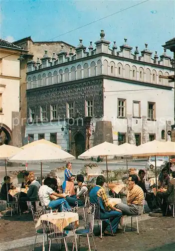 AK / Ansichtskarte Krakow_Krakau Maly Rynek Marktplatz Strassencafe Krakow Krakau