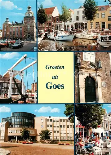 AK / Ansichtskarte Goes_Netherlands Stadtansichten Gebaeude Hafen Kanal Zugbruecke Strassencafe Goes_Netherlands